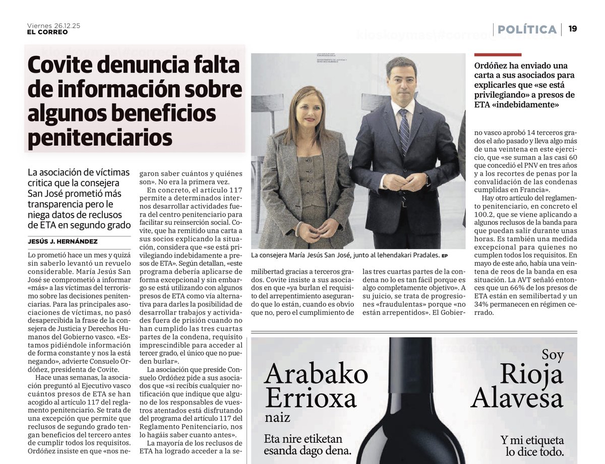 El mismo día en que la consejera de Justicia del <a href="/Gob_eus/">Eusko Jaurlaritza - Gobierno Vasco</a> <a href="/mjesus_sanjose/">María Jesús San José</a> prometía más «transparencia» en política penitenciaria, se negaba a respondernos a esta pregunta: ¿Qué presos de ETA han disfrutado o están disfrutando del programa del artículo 117 del Reglamento