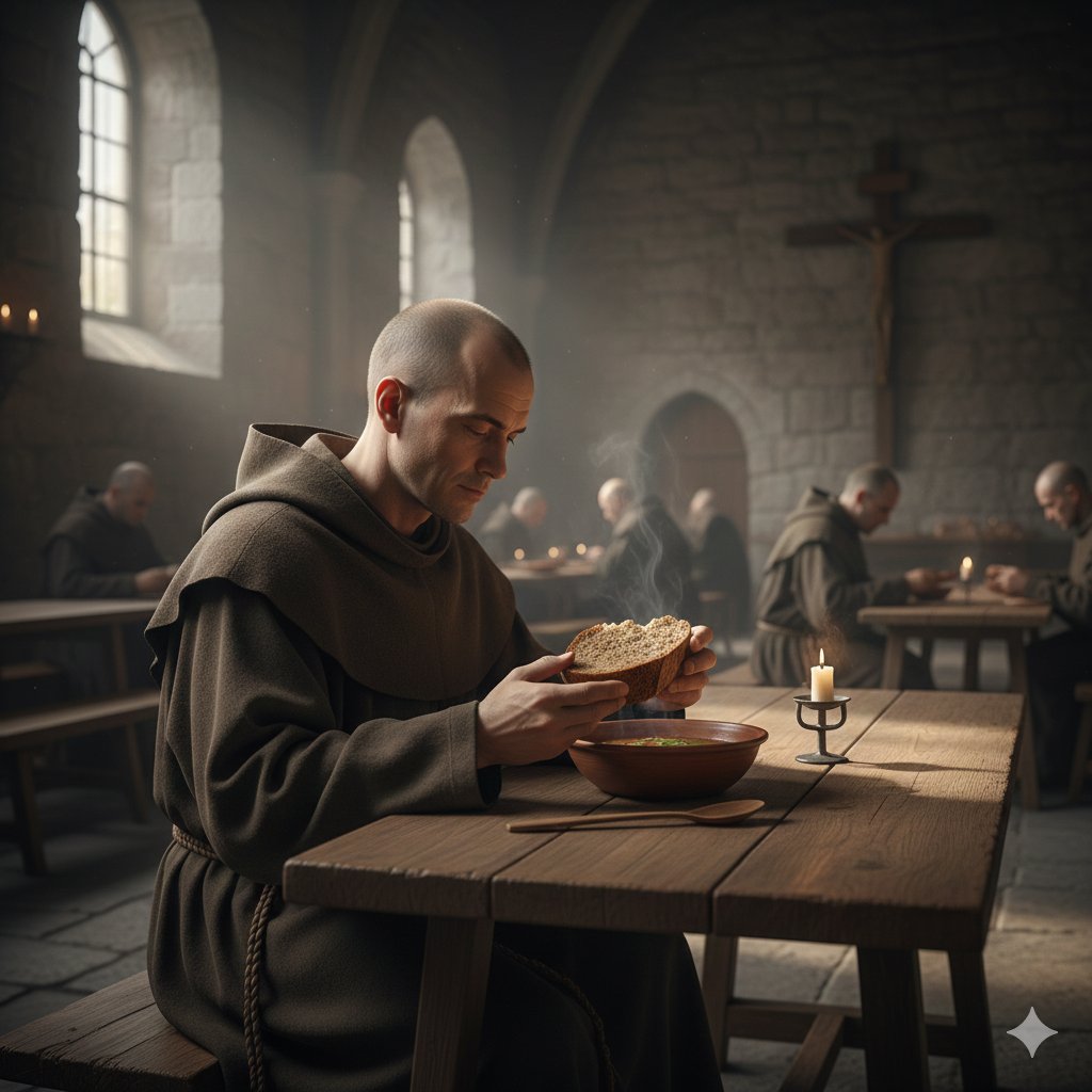 Medieval monasteries kept detailed health records. These weren't public documents: they were internal monastery business tracking the health of their communities.

In early medieval period, monks ate meat regularly. Fish, pork, game when available. Cheese and eggs daily. Their