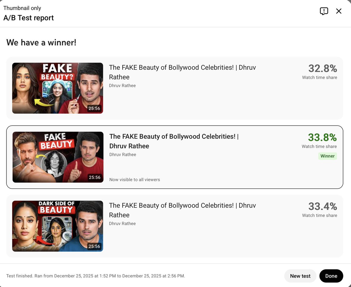 dhruv_rathee's tweet photo. It's called A/B testing.. 

Youtube automatically selects the best performing thumbnail. https://t.co/nwQ9DeOdyL
