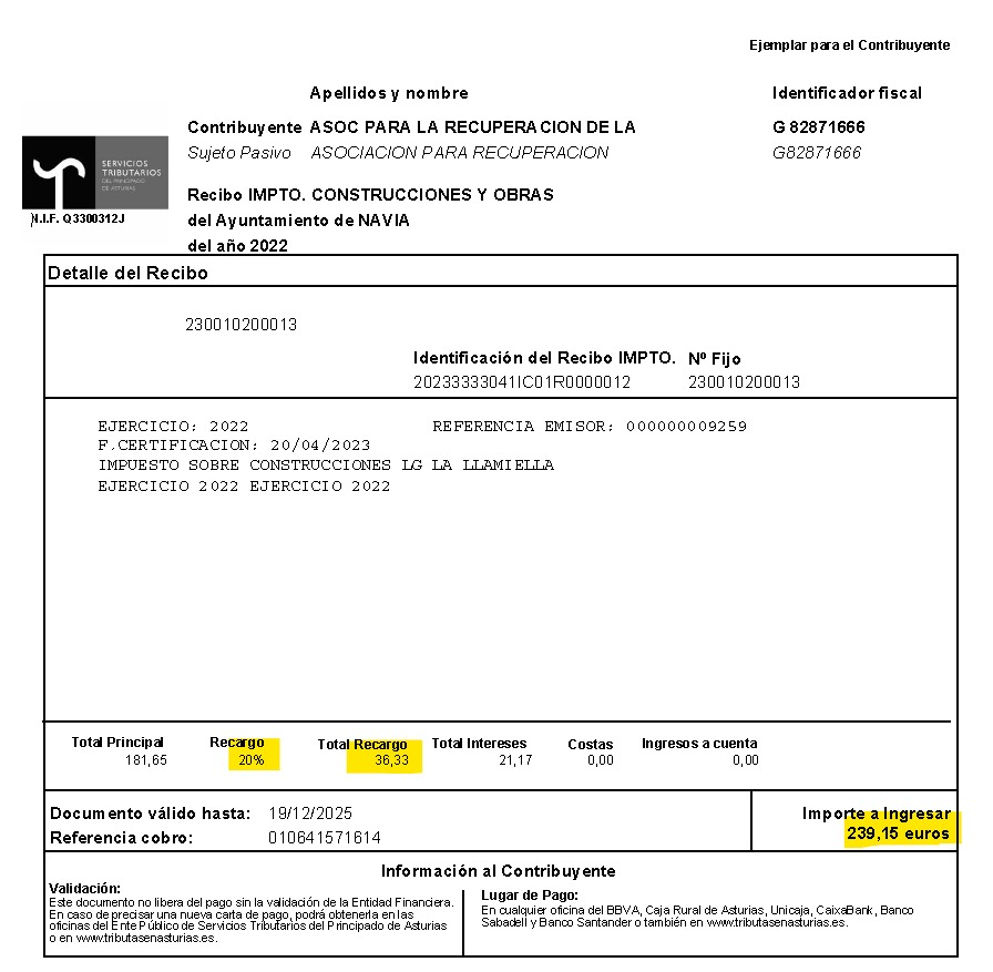 El Principado de Asturias nos felicita la Navidad notificando una tasa ("impuesto sobre construcciones"), por buscar a dos desaparecidos de represión franquista en una fosa en Navia en 2022. La tasa la generó un ayuntamiento socialista. <a href="/GobAsturias/">Principado de Asturias</a>  <a href="/AdrianBarbon/">🌹 Adrián Barbón 💙💛</a> <a href="/ovizapico/">Ovidio Zapico</a>