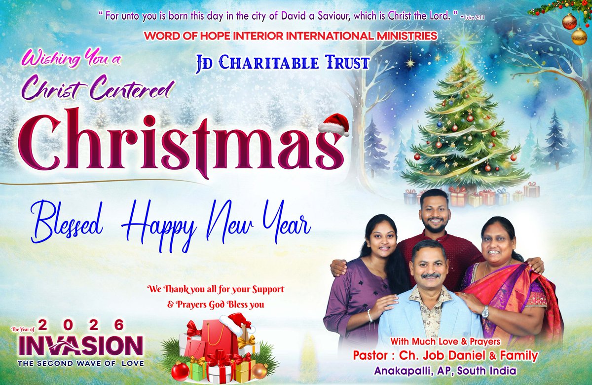 job12daniel's tweet photo. 🎄🎄Wishing You a "CHRIST CENTRED CHRISTMAS "
LET US PRAISE GOD FOR HAPPY MOMENTS.
 LET US THANK GOD FOR LOVELY MOMENTS, 
LET US PRAY TO GOD IN EVERY MOMENT. 
MAY THE LORD FILL YOU WITH HIS PROMISES AND BLESSINGS.
We Thank you all for your Support &amp; Prayers God Bless you
JD India https://t.co/Rk7Rg8AhgC
