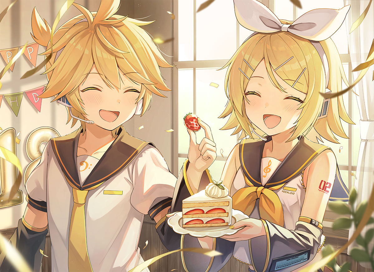 korokoroudon's tweet image. おめでとー🍊🍌🧡💛
#鏡音18誕 #鏡音誕生祭2025