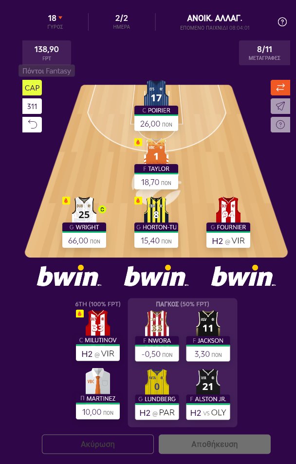 astraxanas's tweet photo. Euroleague Fantasy Round 18.

#euroleaguefantasychallenge 
#euroleaguefantasy https://t.co/41VEJPmvwH