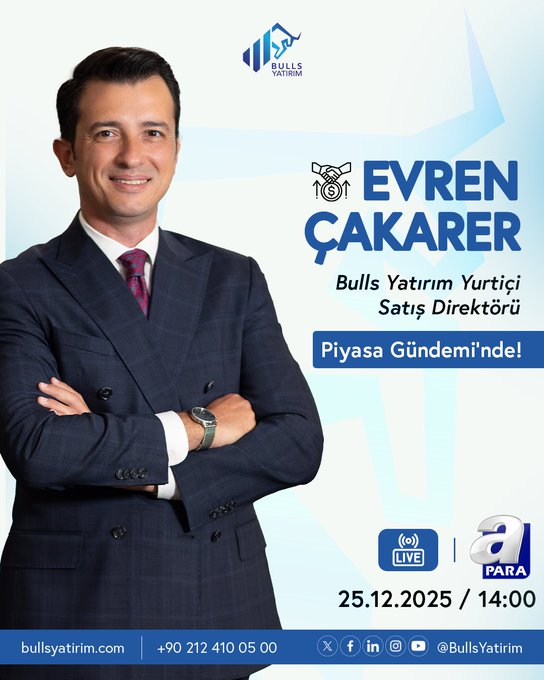 CGivord's tweet photo. 📺 Bulls Yatırım Yurtiçi Satış Direktörü Evren Çakarer, bugün saat 14.00’da A Para’da “Piyasa Gündemi” canlı yayın programında piyasalara dair son gelişmeleri değerlendirecek.

📊Piyasalara dair en güncel yorumlar için takipte kalın! https://t.co/SBExLpf98E