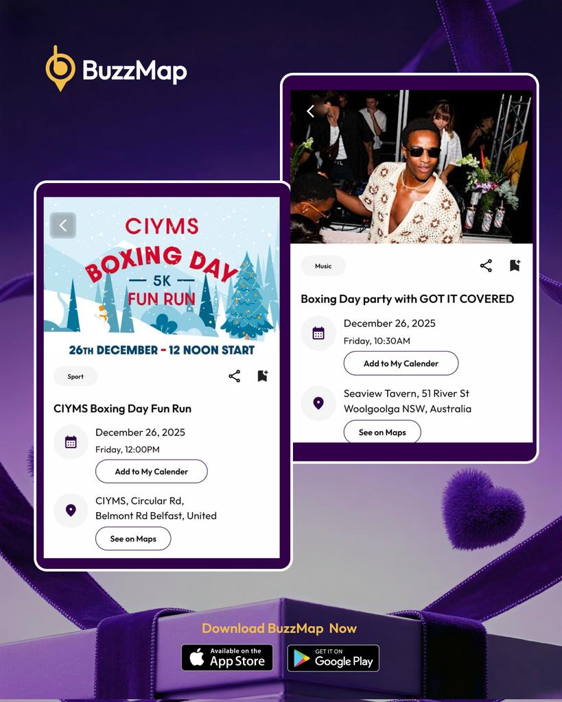 mybuzzmap's tweet image. Keep the Boxing Day energy high! ⚡️ 
From sports to festive gatherings, see what’s happening around the world today on BuzzMap.

Where are you celebrating? Swipe for inspo! 👇

#BoxingDay2025 #BuzzMap #Travel #Events #boxingday