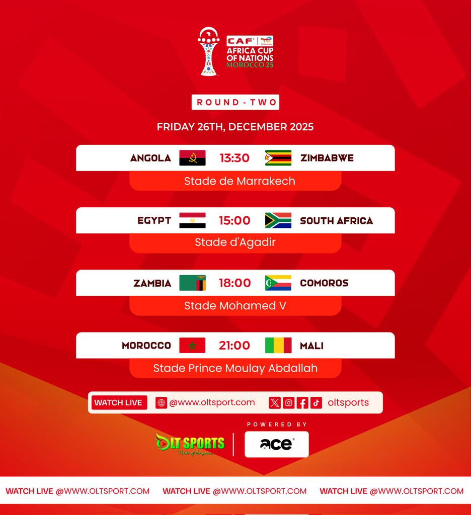 oltsport_'s tweet photo. AFRICA CUP OF NATIONS PREVIEW

MATCH DAY 5

#AFCON2025 #AFCON #AFCON25 #AFCONWITHOLTSPORTS 
#AFCON2025withOltSports https://t.co/9QtXfsUFi8