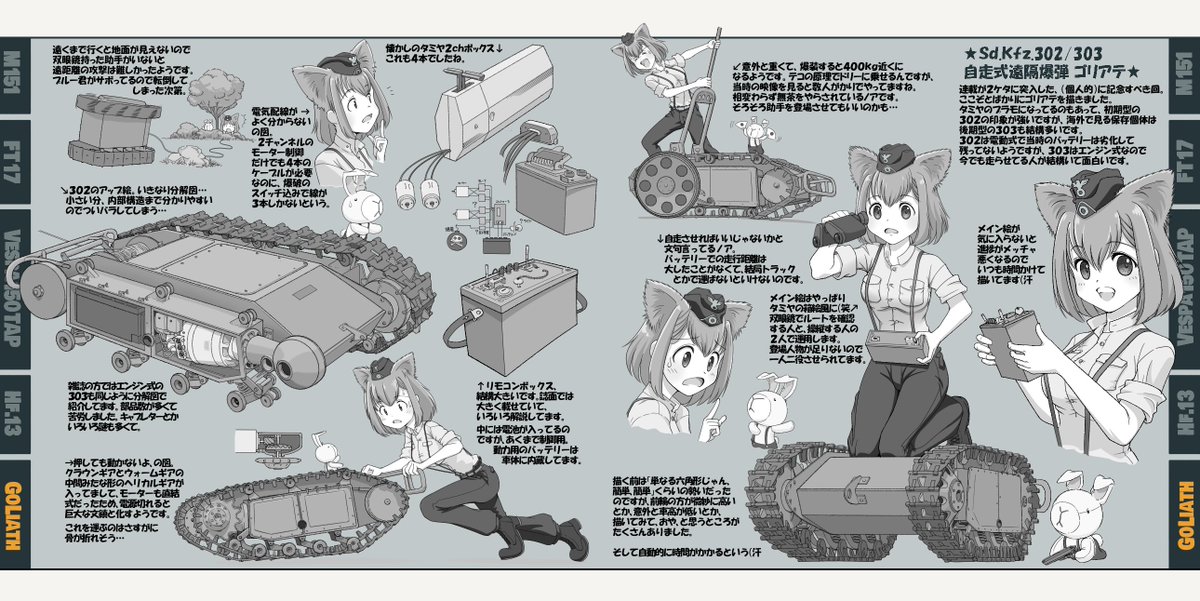 【告知】冬コミの新刊、仕上がりました!月刊PANZER連載のメイキング本2025年版です。M151ケネディジープ、ルノーFT17軽戦車、空挺ベスパ、独フィールドキッチン、遠隔操作爆弾ゴリアテ、の5本立て。おまけページも描きました。31日西え52bでお待ちしてます!(*'ω'*)