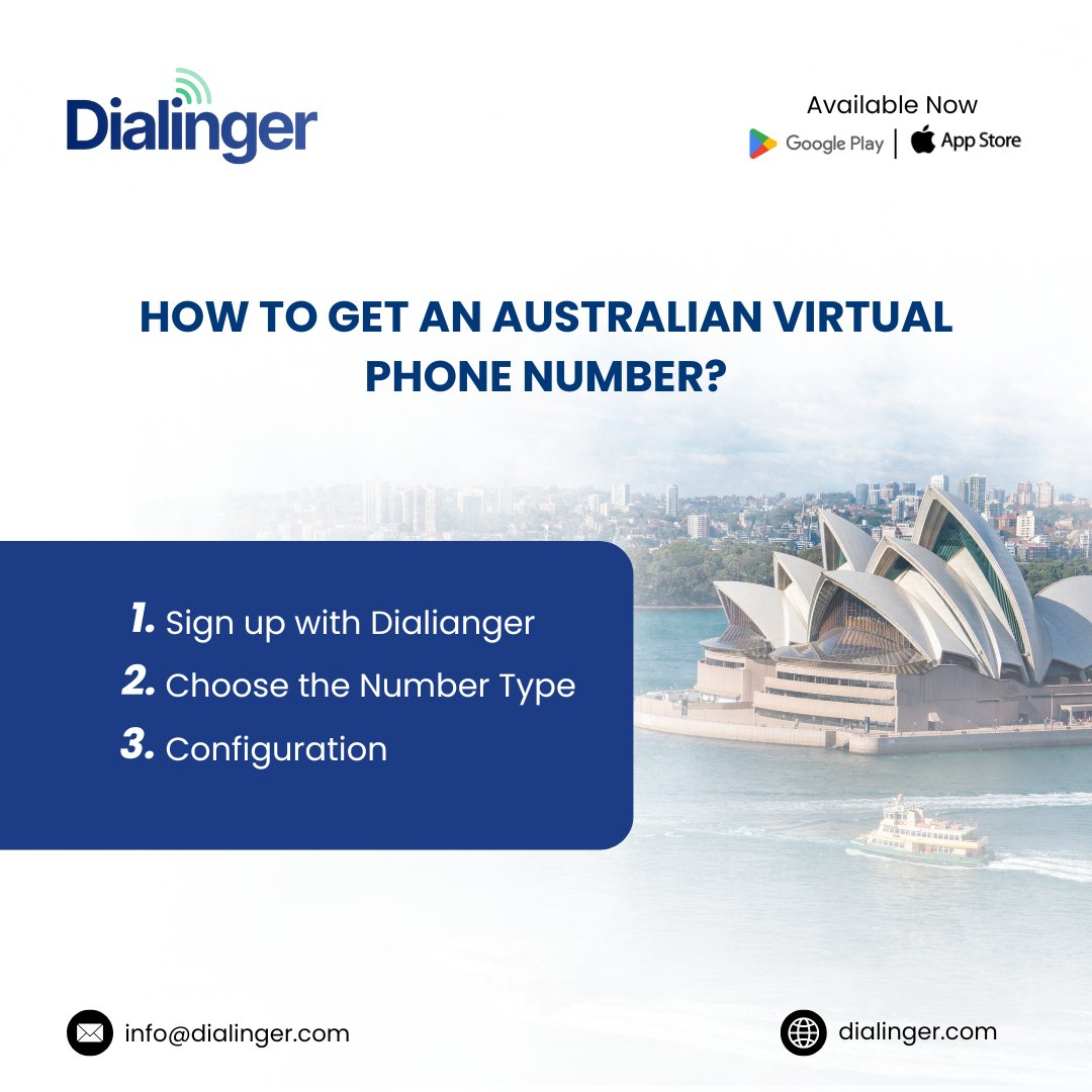 dialinger_'s tweet image. How to Get an Australian Virtual Phone Number 🇦🇺📞
Getting started is easier than you think:
1️⃣ Sign up with Dialinger
2️⃣ Choose your preferred number type
3️⃣ Configure and start calling instantly
No SIM. No contracts. Just seamless communication.
 dialinger.com
#aus