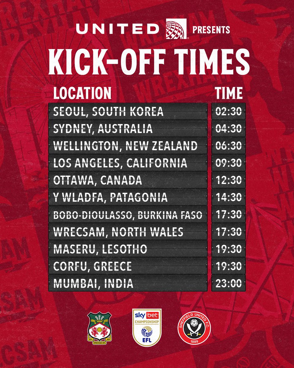 Wrexham_AFC's tweet image. Today's kick-off times, presented by @united ⏰

Where will you be watching our clash against the Blades from, Reds? 👇

🔴⚪ #WxmAFC