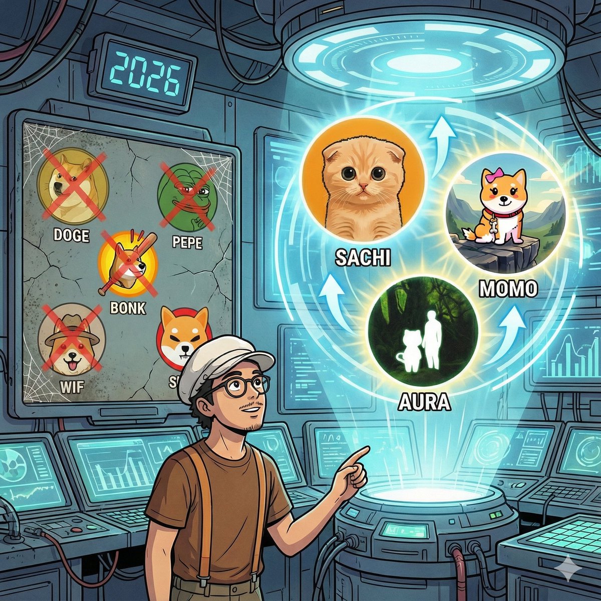 degensing's tweet photo. $DOGE feels… old
$PEPE is pricey
$BONK is yesterday’s meta
$WIF isn't exciting anymore
$SHIB never really delivered

It’s 2026.
Narratives age.
Liquidity rotates.

So what’s fresh?

I’d keep an eye on:

$SACHI
$MOMO
$AURA https://t.co/jnbPM7bLoN