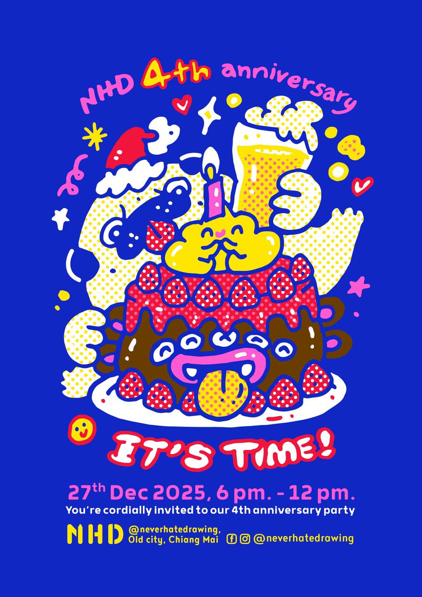 It’s time! Never hate drawing studio 
4 th anniversary party
27 th December 2025, 6 pm-12 pm. at <a href="/neverhatedraw/">Never hate drawing (NHD)</a> CNX, TH
See ya! 😘🥰😁