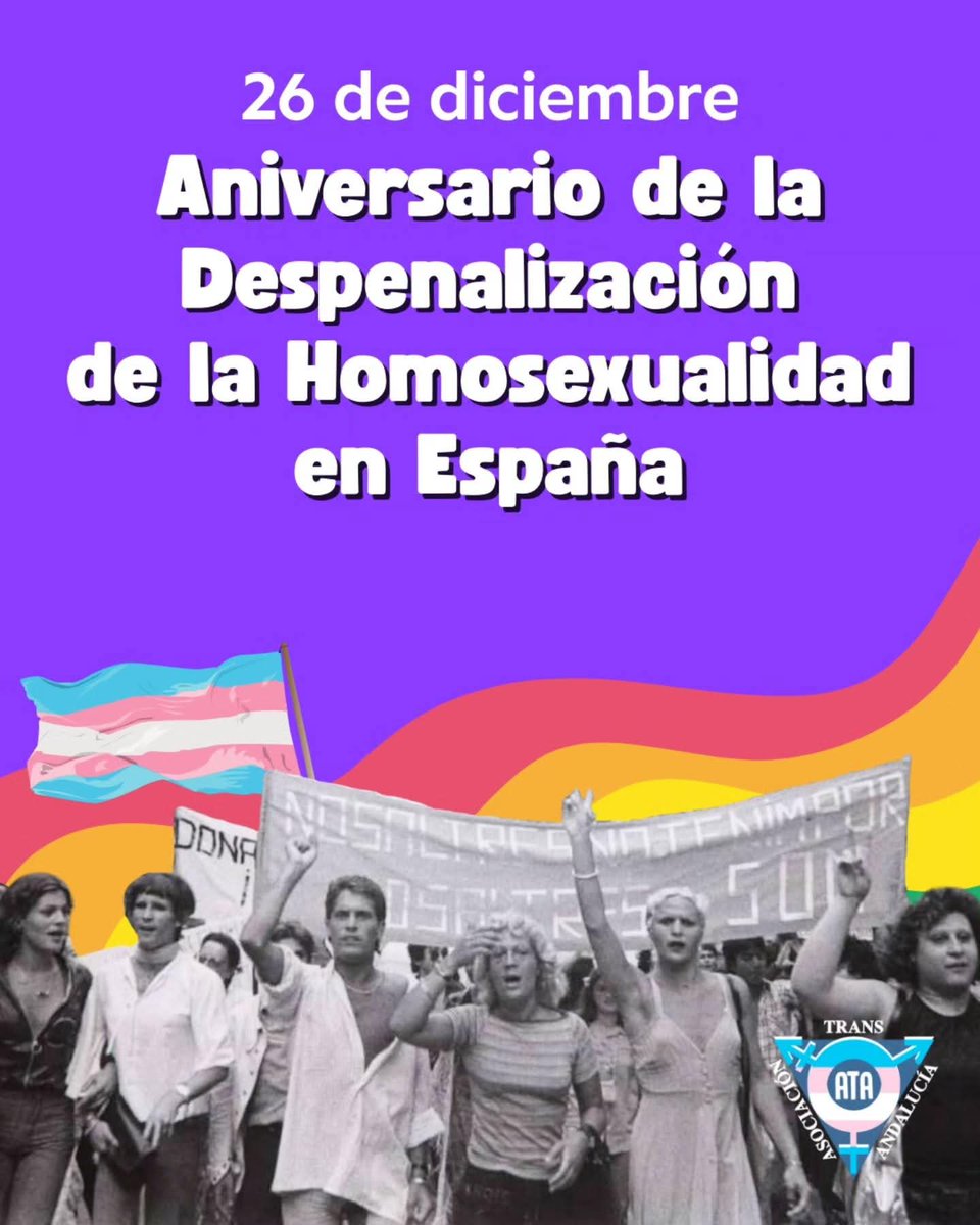 🌈 26D 1978.- 47 años desde que amar, expresarte o tener una identidad que no coincidiera con la asignada al nacer, dejara de ser delito o crimen en España!!
Fue el primer logro del colectivo LGTBIQ+, organización, resistencia y ruido, fueron las herramientas. 🏳️‍⚧️💪🏳️‍🌈
