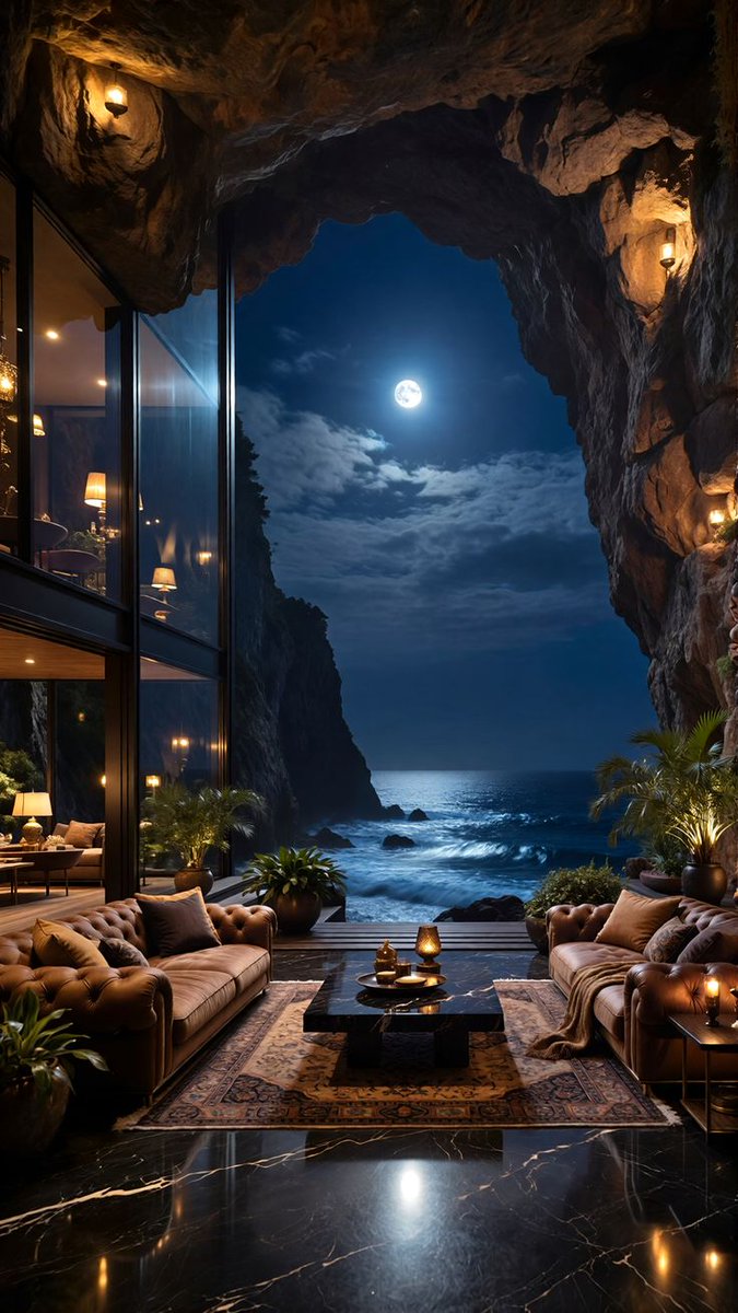 Absolutely breathtaking – the ocean, the moon, and that luxurious interior! 😍 What's your dream spot like this?