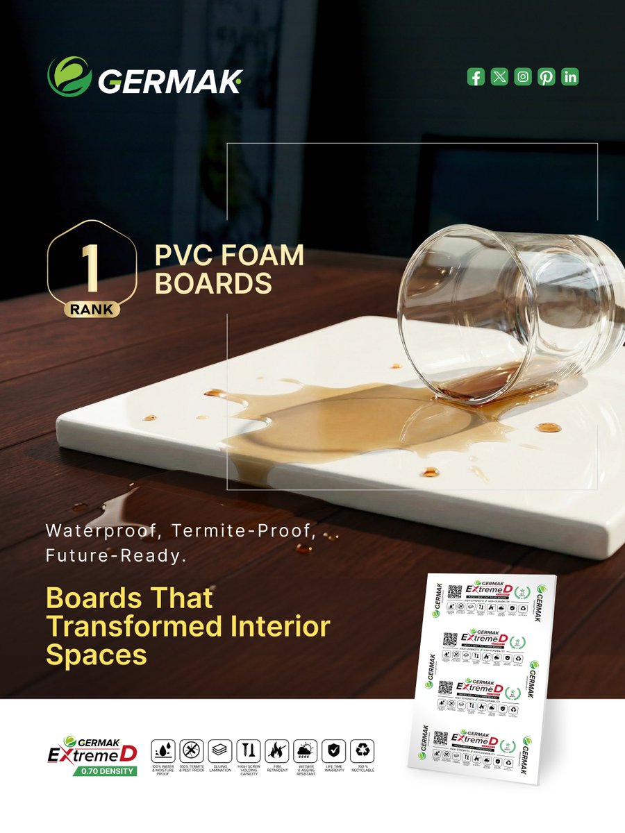 GermakPVCBoards's tweet image. Built for modern interiors, GERMAK PVC Foam Boards deliver unmatched performance and durability. 

contact@germak.in
germak.in

#germak #pvcfoamboards #rank1 #interiorsolutions #waterproofboards #termiteproof #moderninteriors