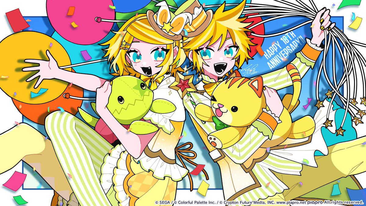 pj_sekai's tweet image. ㊗️本日12月27日は
バーチャル・シンガー🎤
鏡音リン&amp;amp;鏡音レンの18周年記念日🎉

18周年おめでとうございます🎂
記念日イラストは彩（@hourai_24）さんに担当いただきました✨

#プロセカ #鏡音リン誕生祭2025 #鏡音レン誕生祭2025