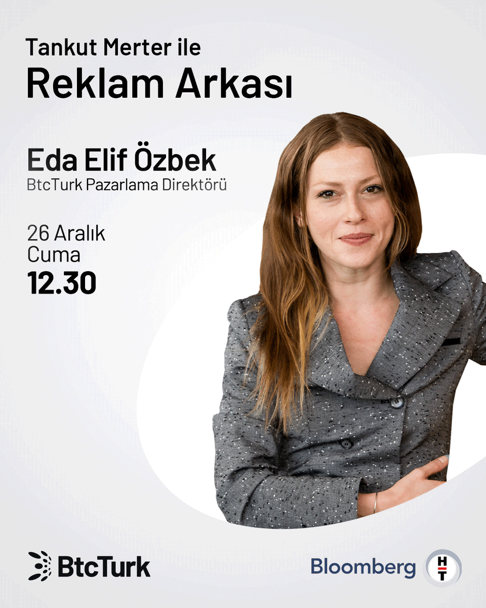 btcturk's tweet photo. BtcTurk Pazarlama Direktörü Eda Elif Özbek, bugün 12:30'da Bloomberg HT'de Tankut Merter ile Reklam Arkası programına konuk olacak.  

📺Canlı yayını izlemek için:
https://t.co/uUeZUwYWKq https://t.co/aEmaYHtmhf