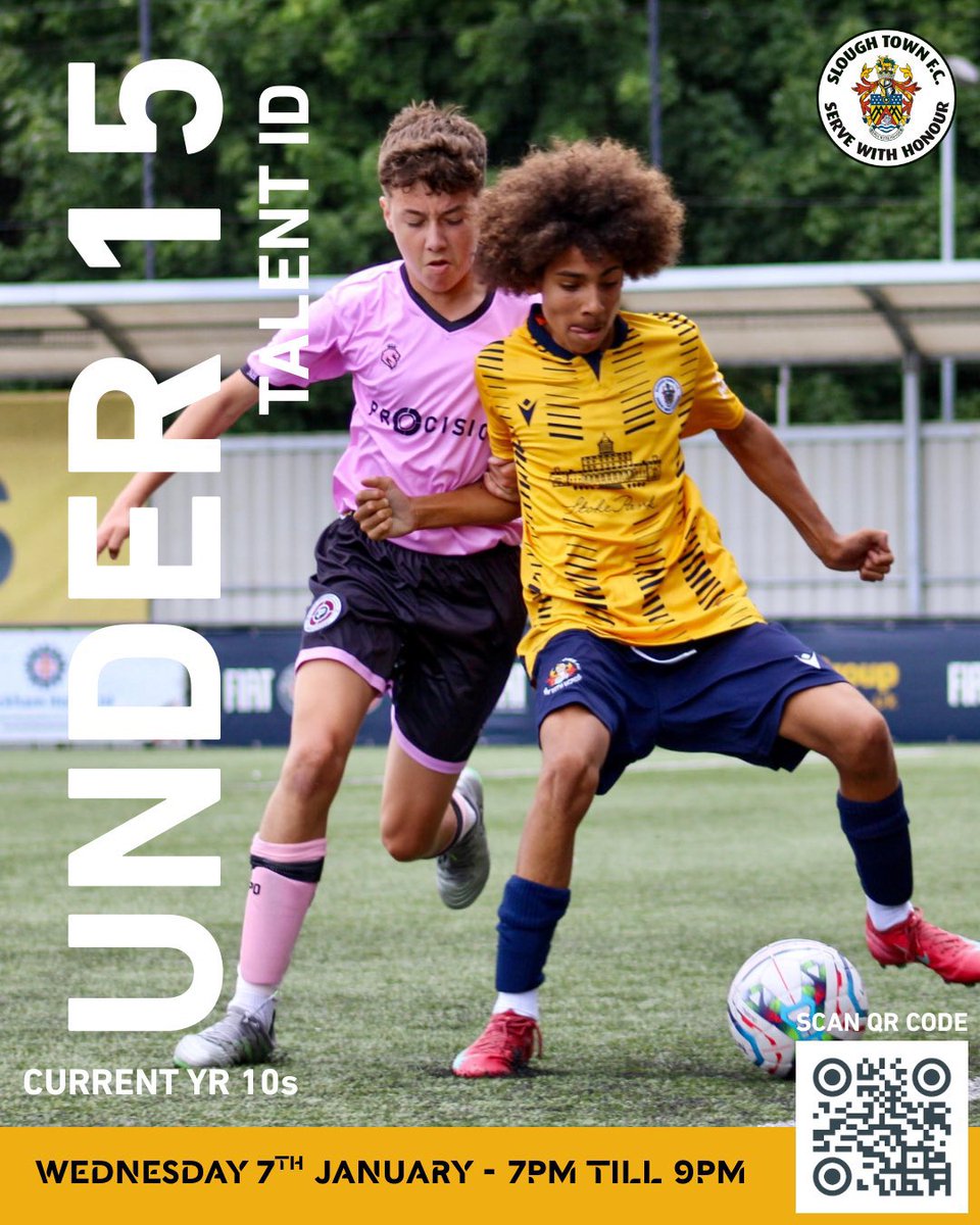 Academy23's tweet photo. Slough Town FC Academy – Talent ID Event

For current Under 15s (U16s for the 2026/27 season)

Slough Town Academy is inviting ambitious and committed players to attend our Talent Identification Event as we look ahead to our Under 16 squad for the 2026/27 season.

This is an opportunity for players to be assessed by our academy coaching team and potentially secure a place within our elite pathway.

@sloughtownfc