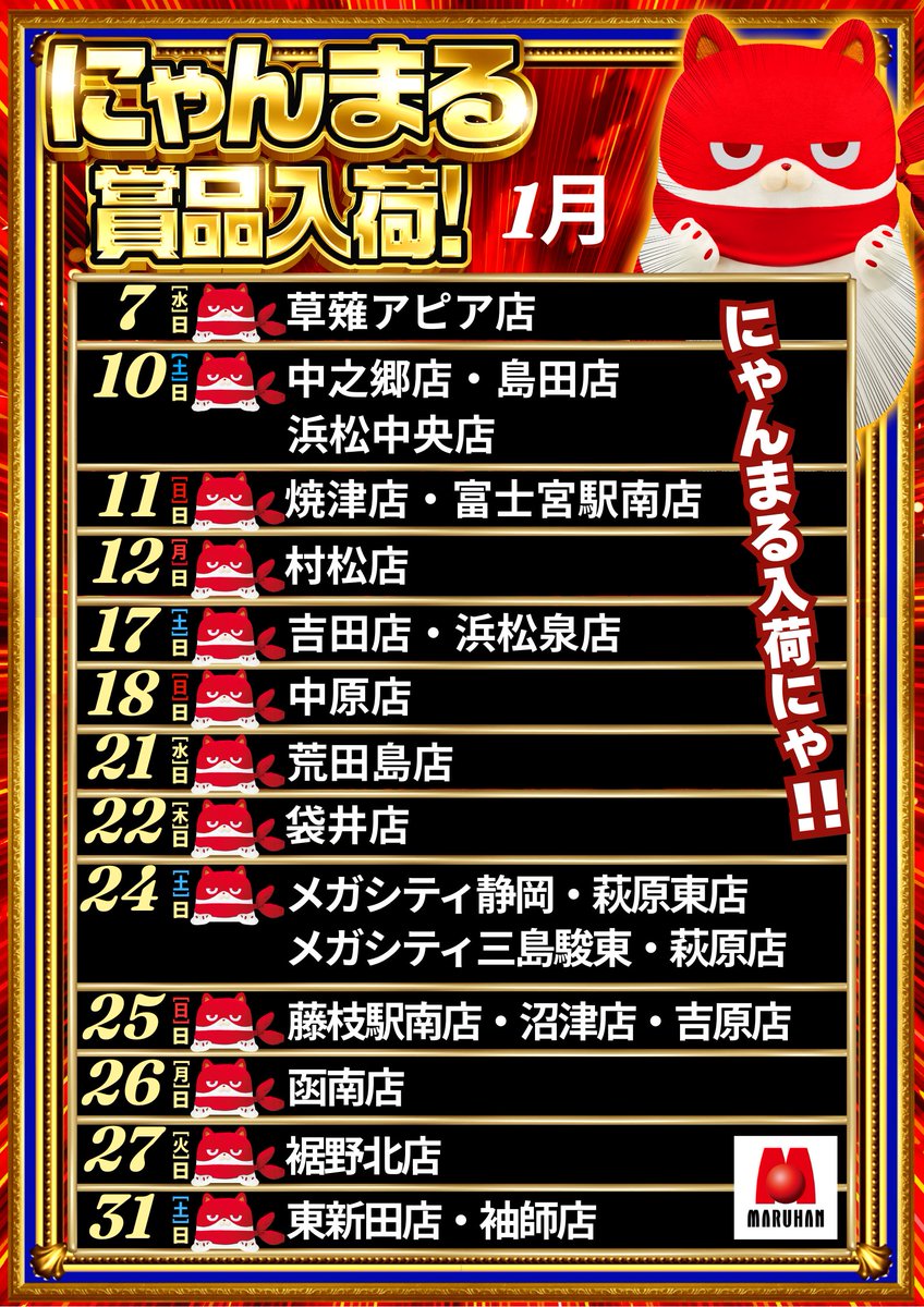 1月にゃんまる賞品入荷にゃ!!😺 2026年も期待してにゃ!!😺