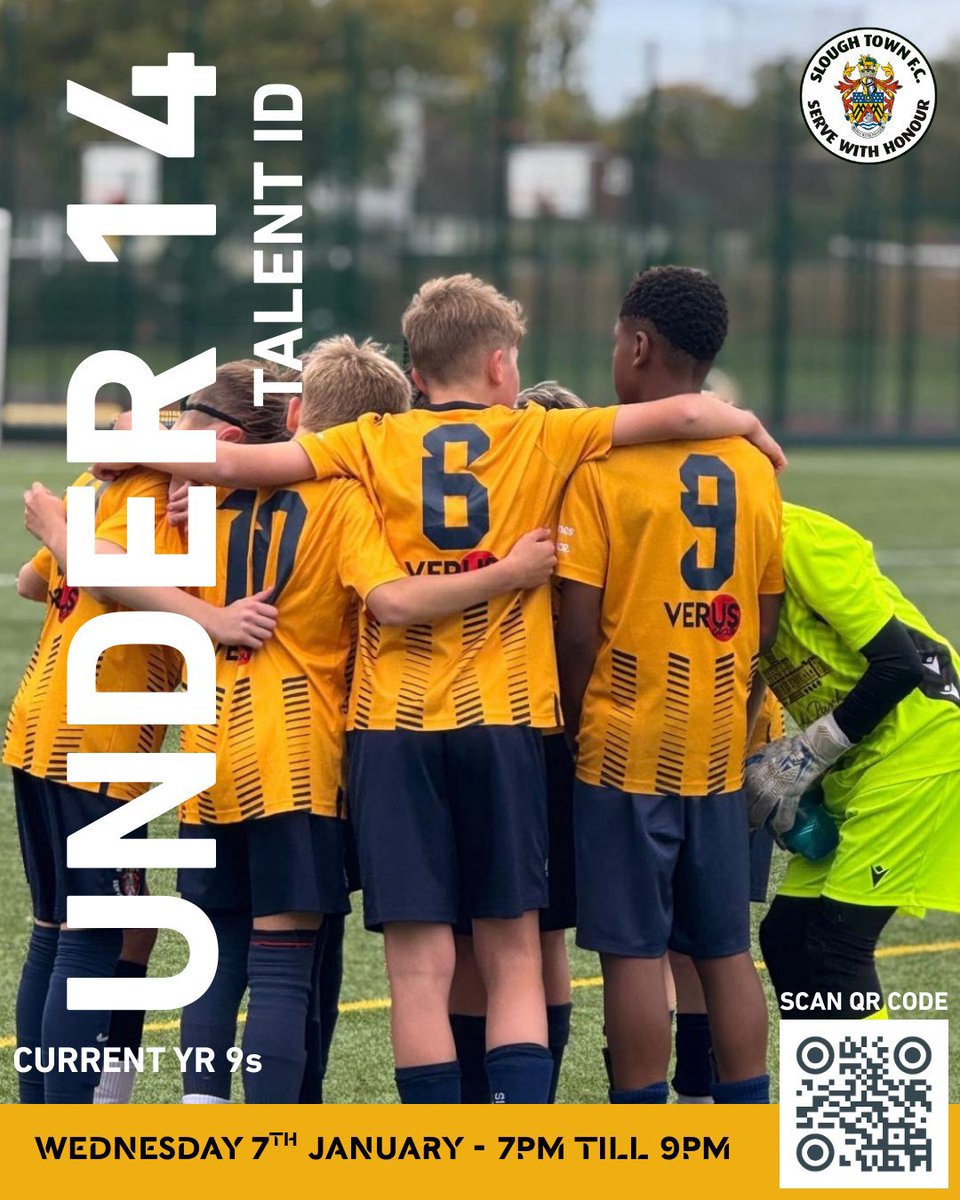 Academy23's tweet photo. Slough Town FC Academy – Talent ID Event

For current Under 14s (U15s for the 2026/27 season)

Slough Town Academy is inviting ambitious and committed players to attend our Talent Identification Event as we look ahead to our Under 15 squad for the 2026/27 season.

This is an opportunity for players to be assessed by our academy coaching team and potentially secure a place within our elite pathway.

@sloughtownfc