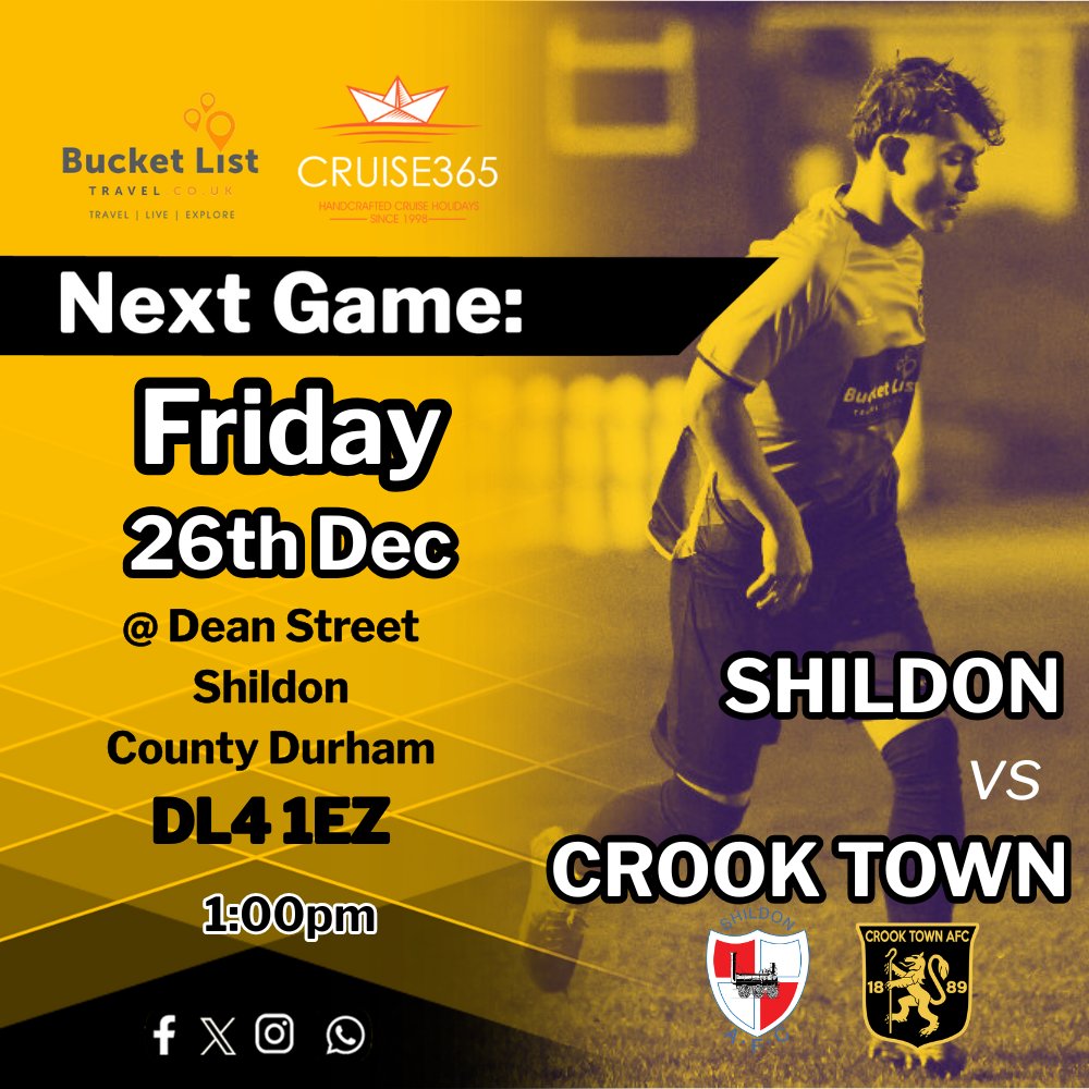 We make the short journey over to <a href="/Official_SAFC/">⚽️ Shildon AFC ⚽️🚂</a> this afternoon in The <a href="/EbacNorthernLge/">Ebac Northern Football League</a>

🖤💛