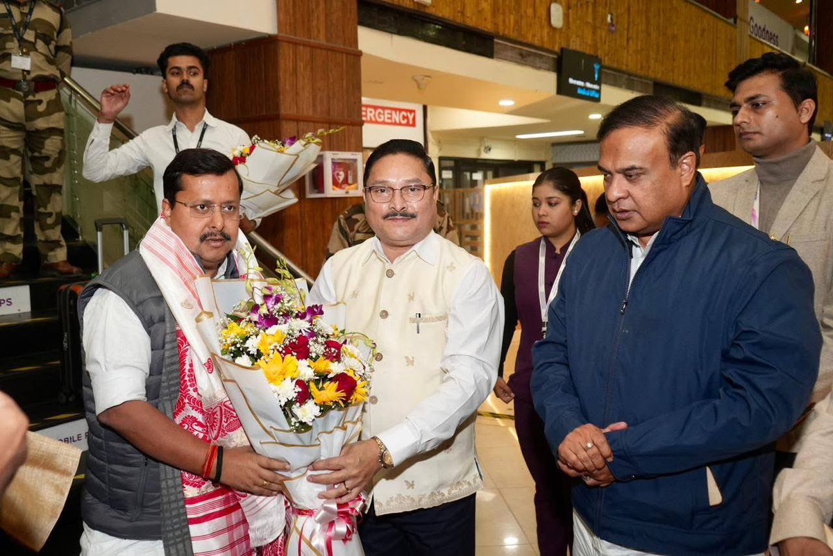 DilipSaikia4Bjp's tweet photo. A warm and heartfelt welcome to the Hon’ble National Working President of the @BJP4India, Shri @NitinNabin Ji, upon his arrival in Assam today at Lokpriya Gopinath Bordoloi International Airport.

#WelcomeToAssam https://t.co/aLCMH2hCLw