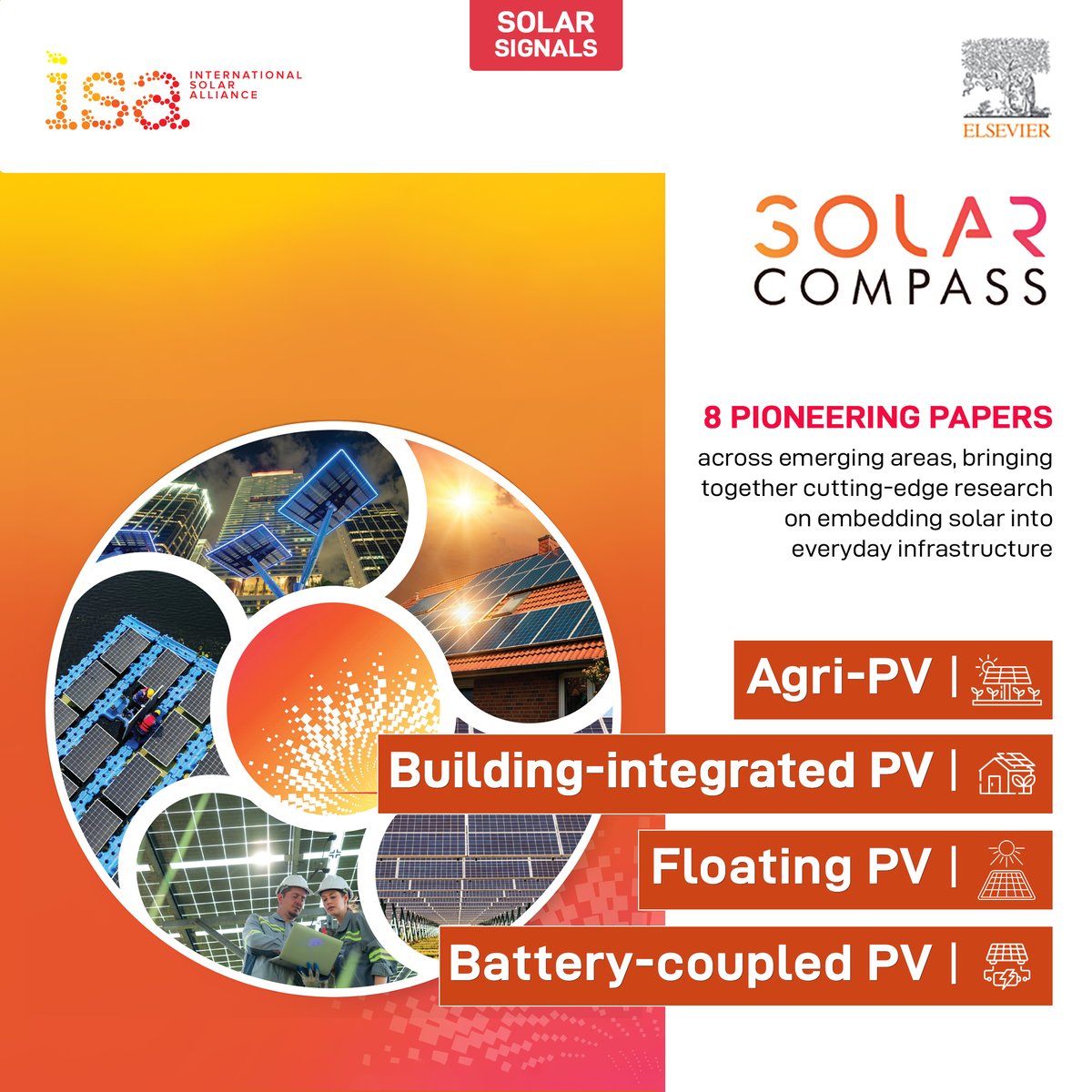 isolaralliance's tweet photo. #SolarSignals #MondayMotivation
At the 8th Session of the ISA Assembly, ISA launched the Special Issue of Solar Compass focusing on Integrated Photovoltaics (PV), bringing together cutting-edge research on embedding #solar into everyday infrastructure.
This special issue features 8 pioneering papers across emerging areas:
🌾Agri-PV (4 papers)- harnessing dual land use for energy and agriculture.
🏢Building-integrated PV (1 paper)- designing energy-positive structures.
💧Floating PV (2 papers)- leveraging water bodies for solar generation.
🔋Battery-coupled PV (1 paper)- improving reliability and grid stability.
The special issue showcases how integrated PV solutions can redefine how we produce and consume #energy, blending sustainability with innovation.
Discover the breakthroughs featured in the new Solar Compass special issue: https://t.co/E9t4vpYYbw
@ElsevierConnect | @YogiGoswami | @_arghosh
| @SunandaSinha_4U | @gurleenk_shares
#CleanEnergyTransition #Sustainability #SolarInnovation #Transition #SolarLeadership #Collaboration #Research #VoicesForSolar #SolarForAll #AmbitionToAction