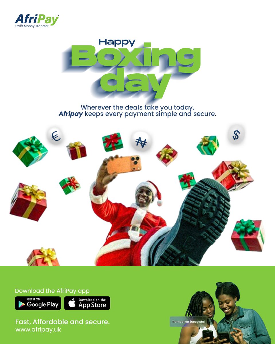 Afripay_Uk's tweet photo. This Boxing Day, the best gift might not fit in a box...It might be money sent home with Afripay. 🥳box up your love and deliver it straight to their account with Afripay. #happyboxingday #afripay #afripayeasypay #Swiftmoneytransfer https://t.co/9u77lfptzL