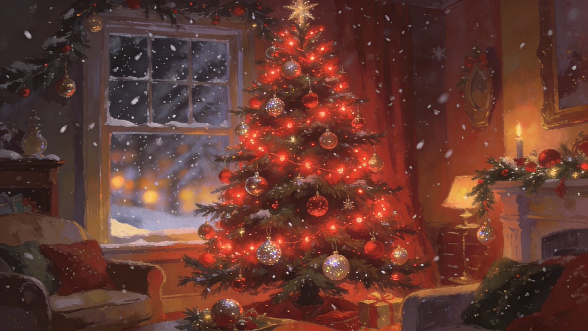 p_chusaengsri's tweet image. A cozy living room adorned for Christmas, featuring a lit tree with red and gold ornaments, snow falling outside, and warm candlelight.
#CozyChristmasLivingRoom #FestiveDecor #WinterWonderland #CandlelitChristmas #HolidayCheer