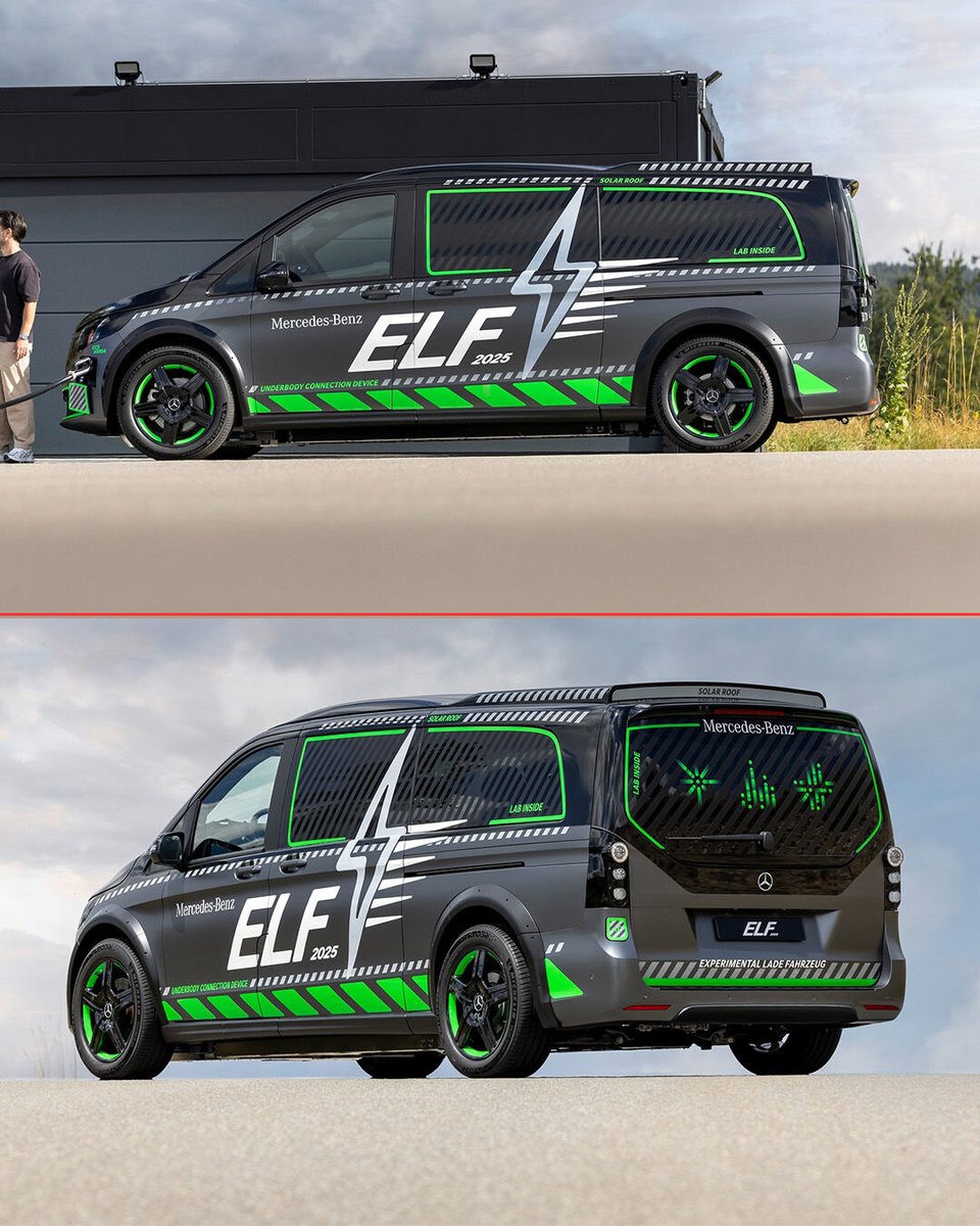 autoevolution's tweet image. The Mercedes-Benz ELF experimental vehicle was conceived as "a novel approach to charging electric vehicles." Yes, it still looks like a minivan because it's an MPV – that way, the engineers have a big working space right inside.

#mercedesbenz #electricvan #experimentalvehicle