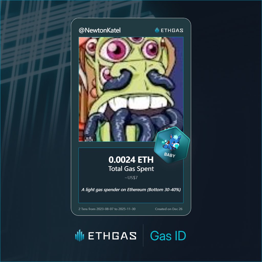 NewtonKatel's tweet photo. Discovered my Gas ID via ETHGas - turning my gas spend into rewards 🫘

As a Baby Jack, I've spent 0.0024 ETH on gas but earned 1 Beans back.

Get your Gas ID and Beans here: https://t.co/dI2xpoOkVW https://t.co/vpr8rzNfes