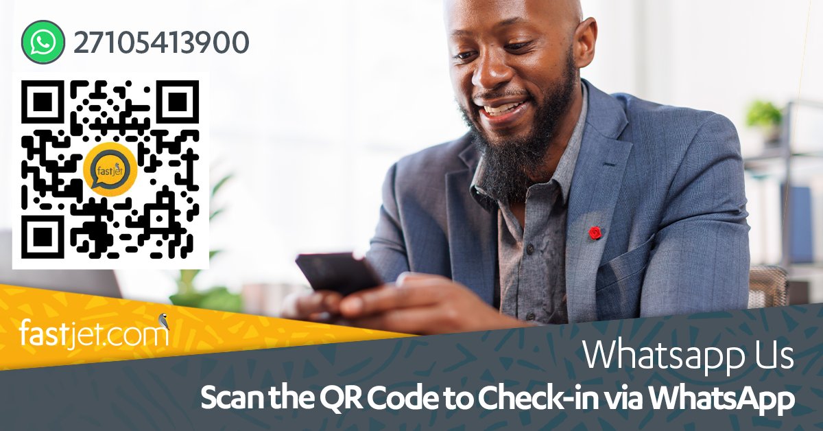 fastjet's tweet image. Did you know?

You can check-in online for your fastjet flight via WhatsApp. 
Scan the QR Code to check-in. 
T&amp;amp;C's Apply.
#fastjet
#OnlineCheckin
#Christmas