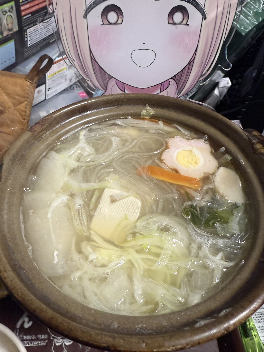 鍋の残りにマロニーと玉ねぎスライス入れてかさ増し〆めし 