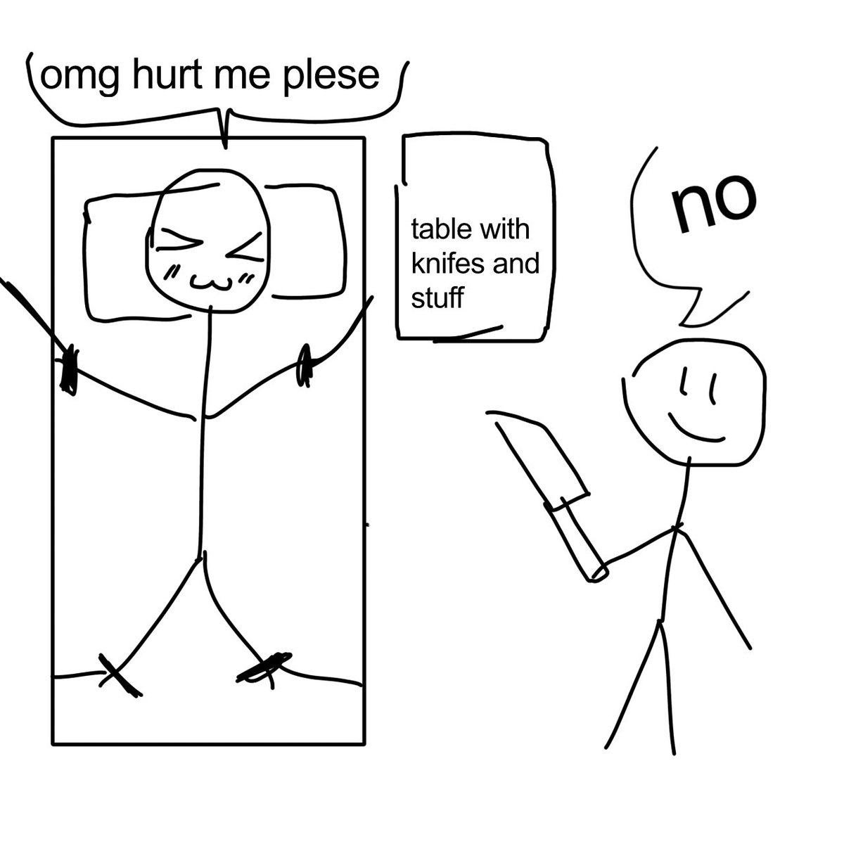 149andrr's tweet image. “omgg im such a masochist i need a sadist in my life fr🥺🥺” how I imagine sadist and masochist: