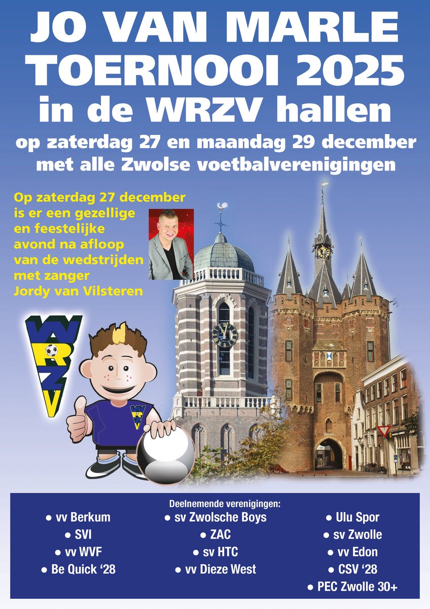 Het Jo van Marletoernooi zaterdag 27 december. Aanvang 16.00 uur
