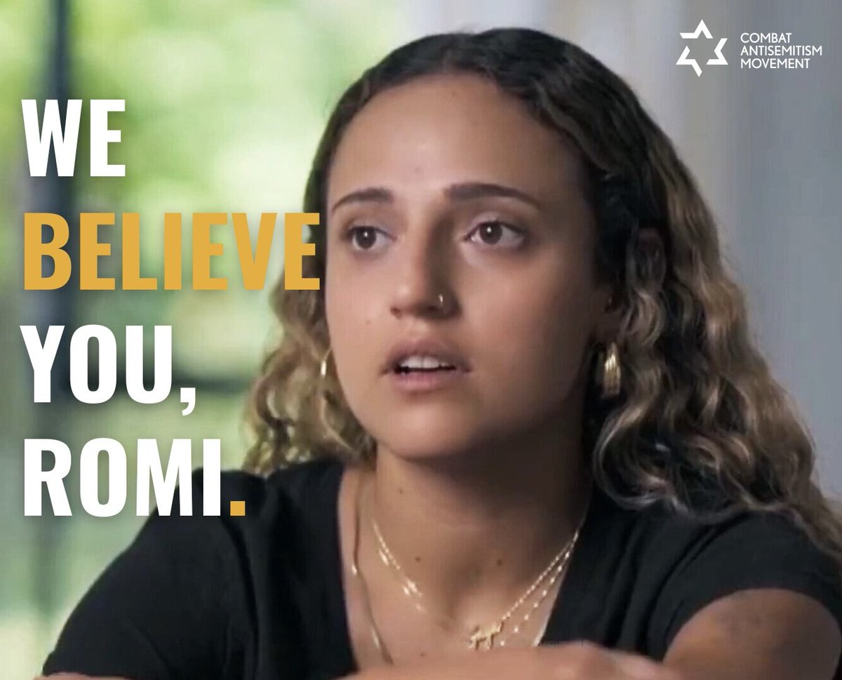 CombatASemitism's tweet image. We believe you, Romi.
Some are denying what happened to Romi Gonen, who was raped during her captivity by Hamas. Denying a survivor’s reality is an injustice. 

Stand with Romi. Share her story so it cannot be erased: open.substack.com/pub/evebarlow/…
