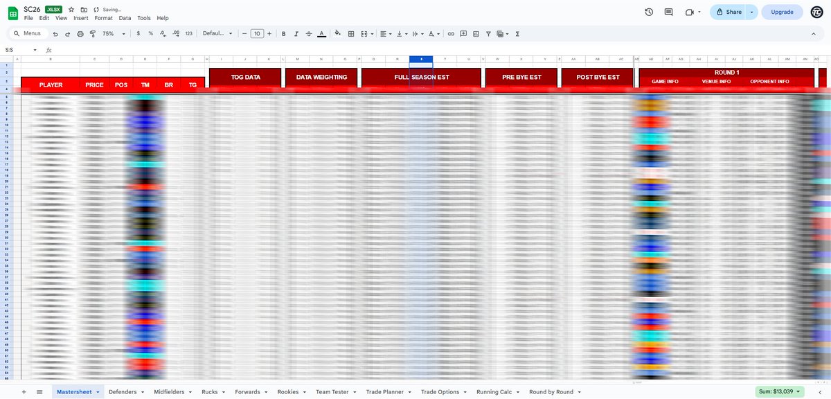CWTonSC's tweet image. In the famous words of BT, "Oh boy..."

Full season data entered for 140 players so far, not many to go of the SC worthy players, only about 70hrs in so far 🤣

Year 2 for me is go time, win it or bin it 👍

#SuperCoach #AFL