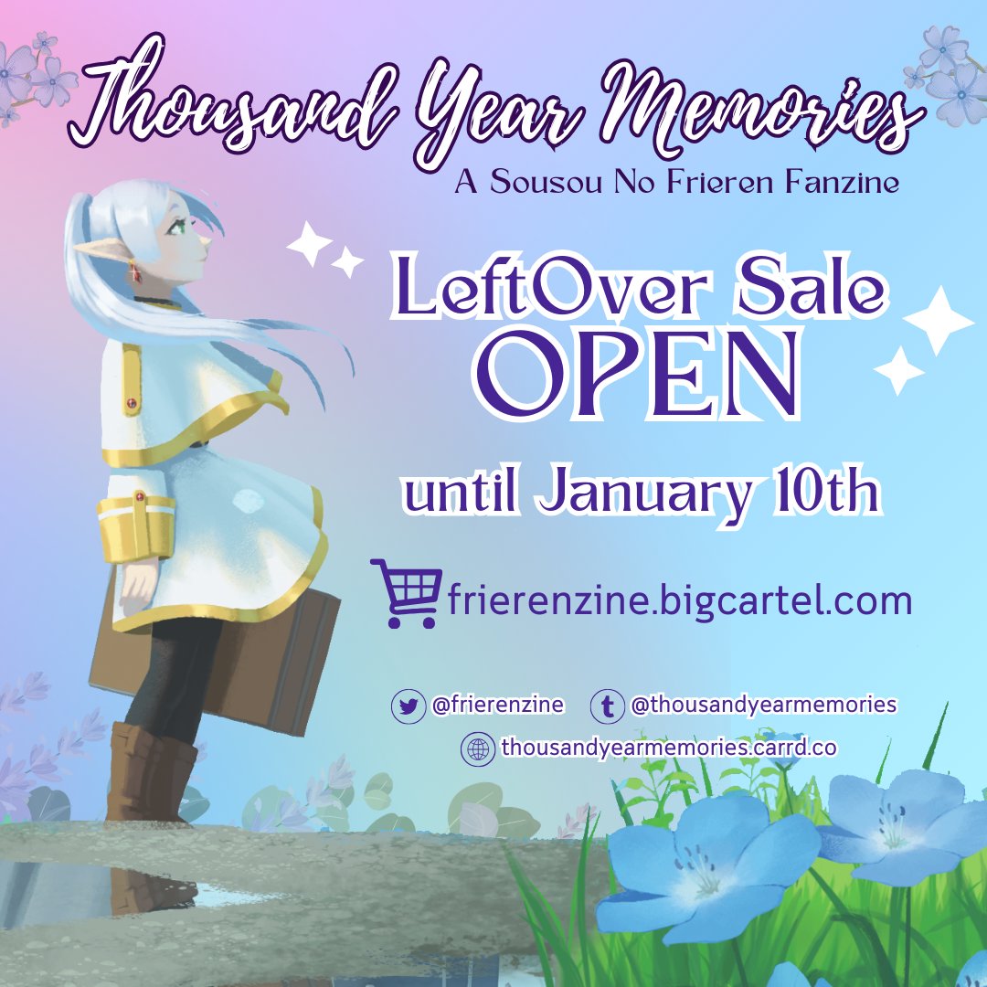 Frierenzine's tweet photo. 🪻💫 LEFTOVER SALE — OPEN until Jan. 10th

Our quest to find good homes for all our items continues!

❗️ https://t.co/hrt4Cv5jMh

Stock is extremely limited so make sure to get your magical merch fast ~

#Frieren #SousouNoFrieren #葬送のフリーレン https://t.co/jFz444Rgcq