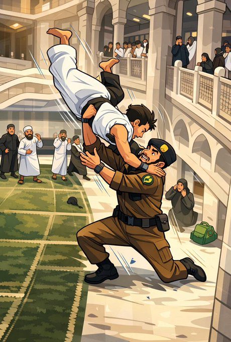 Zeyad_jehani's tweet photo. في موقف بطولي يُجسّد معنى الشجاعة، قدّم رجل الأمن (ريان العسيري) نموذجًا مشرّفًا لتفاني رجال الأمن السعوديين حين بادر بإنقاذ شخص حاول إيذاء نفسه بالقفز من الدور العلوي بالحرم المكي
وقد كان لتدخله - بعد توفيق الله - الدور في تخفيف أثر السقوط وإنقاذ حياة ذلك الشخص من موت محقق https://t.co/93gROFFEtg