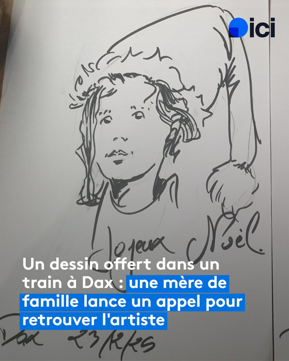 icigascogne's tweet photo. Le mystérieux dessinateur est descendu en gare de Dax juste après avoir offert l'esquisse et soufflé "Joyeux Noël" dans l'oreille de la jeune maman. https://t.co/j0bPEy9plk https://t.co/wX6QuNFjaU