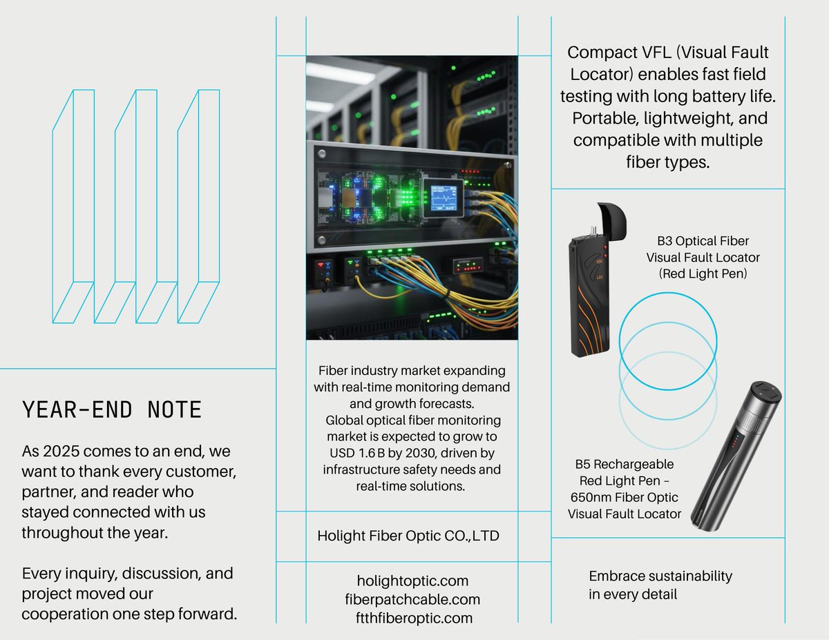 fiberFTTx's tweet photo. Year-End Note from HOLIGHT
Thank you to every customer, partner, and reader who stayed connected with us this year. From late-night troubleshooting to smooth turn-ups, your trust kept us sharp.
#HOLIGHT #YearEnd #ThankYou #FiberOptic #FiberOptics #VFL #VisualFaultLocator https://t.co/m9I4GFg4ze