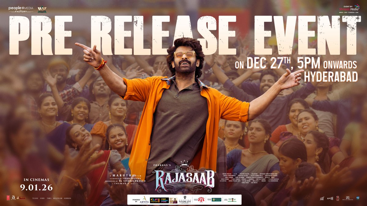See you all tomorrow at the Pre Release Event ❤️🔥

Stay tuned for more details….

#Prabhas #TheRajaSaab