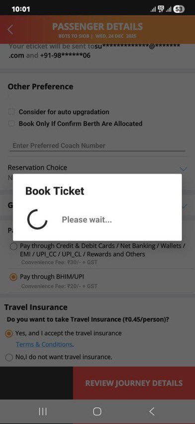 Khurpenchinfra's tweet photo. 🚨 Tatkal OTP सिस्टम: सुधार या नया झंझट? 🚨

IRCTC का नया OTP सिस्टम एजेंट रोकने के लिए लाया गया था, लेकिन ज़मीन पर हाल उल्टा है।
OTP देर से आता है, तब तक सीट खत्म। नेटवर्क या SMS डिले का नुकसान सिर्फ़ यात्री को।

एजेंट हाई-स्पीड सेटअप से अब भी टिकट निकाल रहे हैं, आम यात्री खाली हाथ।
OTP फेल होने पर न सीट लॉक, न दूसरा मौका बस “Try Tomorrow”.

मांग साफ़ है:
• Instant OTP
• OTP तक सीट लॉक
• OTP फेल = दूसरा मौका
• App/Call आधारित OTP विकल्प

तकनीक अगर राहत न दे, तो सुधार नहीं उत्पीड़न है।
Tatkal टिकट “किस्मत” नहीं, यात्री का अधिकार है।