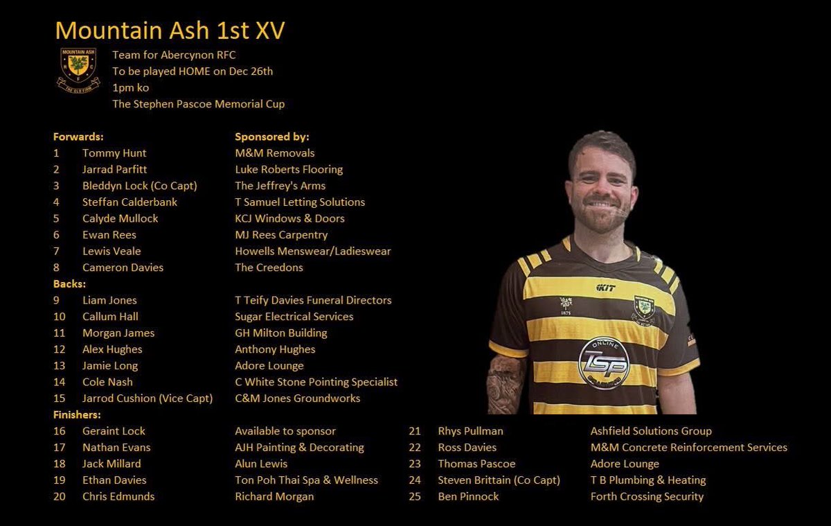 rfc_mountain's tweet image. 🎄🏉 BOXING DAY SQUAD ANNOUNCEMENT! 

The BEST local derby in Welsh rugby is HERE!

Mount take on @AbercynonRFC at DPP

1pm ko, a battle for Valleys bragging rights!

Come on The Old Firm! Let’s pack the park &amp;amp; bring the noise

#BoxingDayDerby #TheOldFirm
#150th 
💛🖤