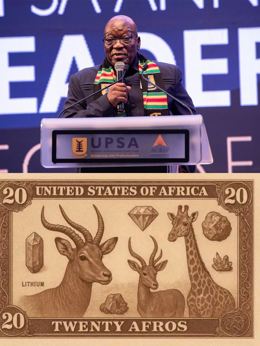 AfricaFirsts's tweet image. South Africa's 🇿🇦 former President Jacob Zuma called for the adoption of a single African currency.

He criticised the continent’s dependence on the US dollar in a speech in Accra, Ghana 🇬🇭.