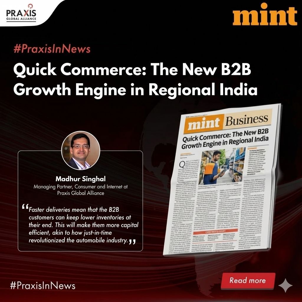 Quick commerce is no longer just an urban luxury—it’s the new engine for B2B growth in regional India. 

"Faster deliveries mean B2B customers can keep lower inventories... making them more capital efficient," says Madhur Singhal of <a href="/PraxisGlobal/">Kelly Crosbie</a>.

#QuickCommerce #SupplyChain