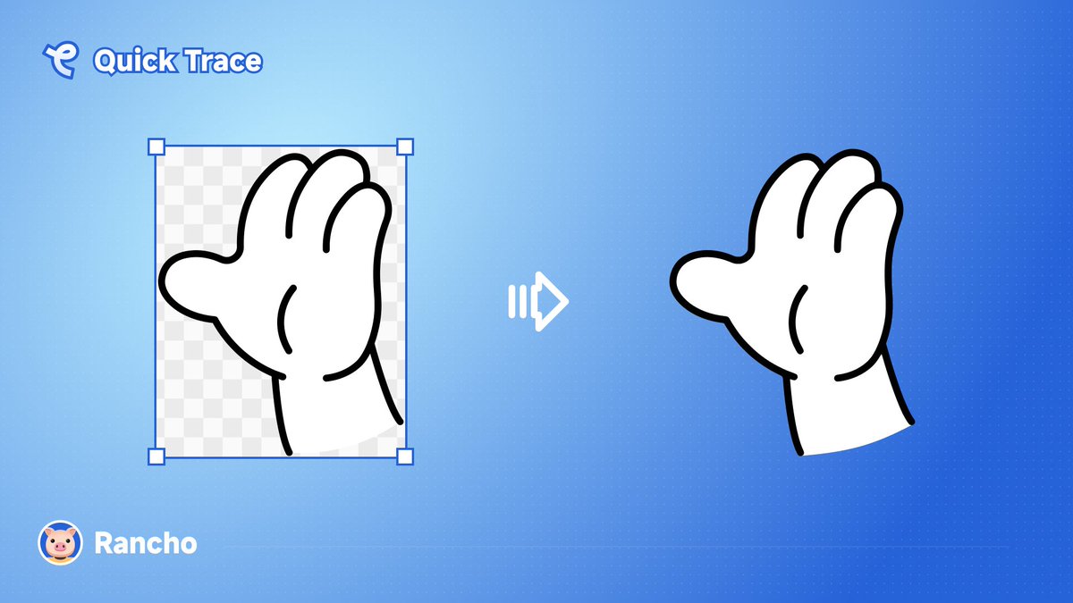 sundyme's tweet image. 亲测好用！免费位图一键转矢量🔄
最近用Nano banana生成了不少图标，需要转成矢量文件用在项目中，测试一圈终于找到一个免费快捷效果又棒的Quick Trace！ 它其实是个Figma插件，可以在线用，比Illustrator转的效果要好。
查了下，作者也在X上，是一位Figma插件大佬👉Rancho
@jinxin_rancho