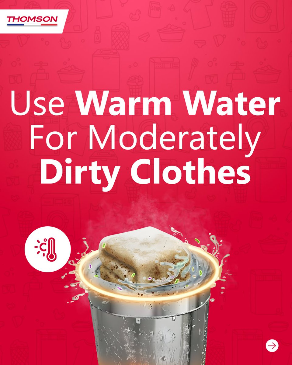 ThomsonTvIndia's tweet image. Cold, warm, or hot every fabric has its perfect match. 👕 Swipe to discover how the right wash keeps your clothes fresh, clean, and long-lasting with Thomson washing machines.
#ThomsonAppliances #SmartWashing #LaundryCare #WashRight #EveryFabricMatters