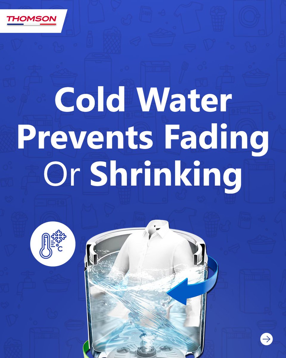 ThomsonTvIndia's tweet image. Cold, warm, or hot every fabric has its perfect match. 👕 Swipe to discover how the right wash keeps your clothes fresh, clean, and long-lasting with Thomson washing machines.
#ThomsonAppliances #SmartWashing #LaundryCare #WashRight #EveryFabricMatters