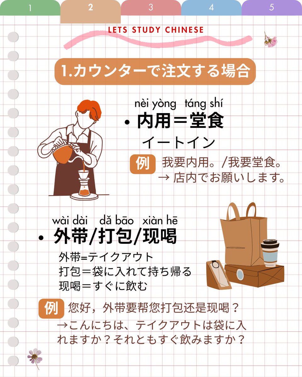 BJSA_beijing's tweet photo. 中国語講座 【コーヒーショップ編】 ☕️
今回は中国語でコーヒーを注文する時に使える単語や関連用語を紹介します!
コーヒーを注文する時は以下のポイントを覚えておけば簡単!
✔ サイズ
✔ 氷・甘さ
✔ テイクアウト or 店内
#BJSA #中国語 #中国語学習 #中国留学 #コーヒースタンド https://t.co/S4z7pUHlfI