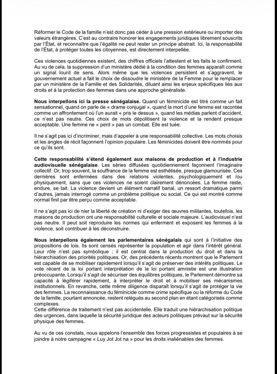 autruicomoi's tweet image. Tribune - En 2025, plus de 17 femmes ont été tuées au Sénégal dans un cadre conjugal ou familial. Les féminicides sont le produit d’un système connu, documenté et dénoncé depuis des années. Rejoignez notre campagne « Luy Jot Jotna » pour les droits inaliénables des femmes.